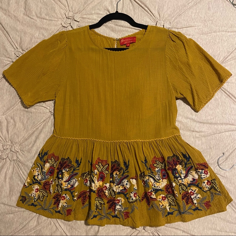 Anthropologie Bhanuni Floral Beaded Peplum Blouse